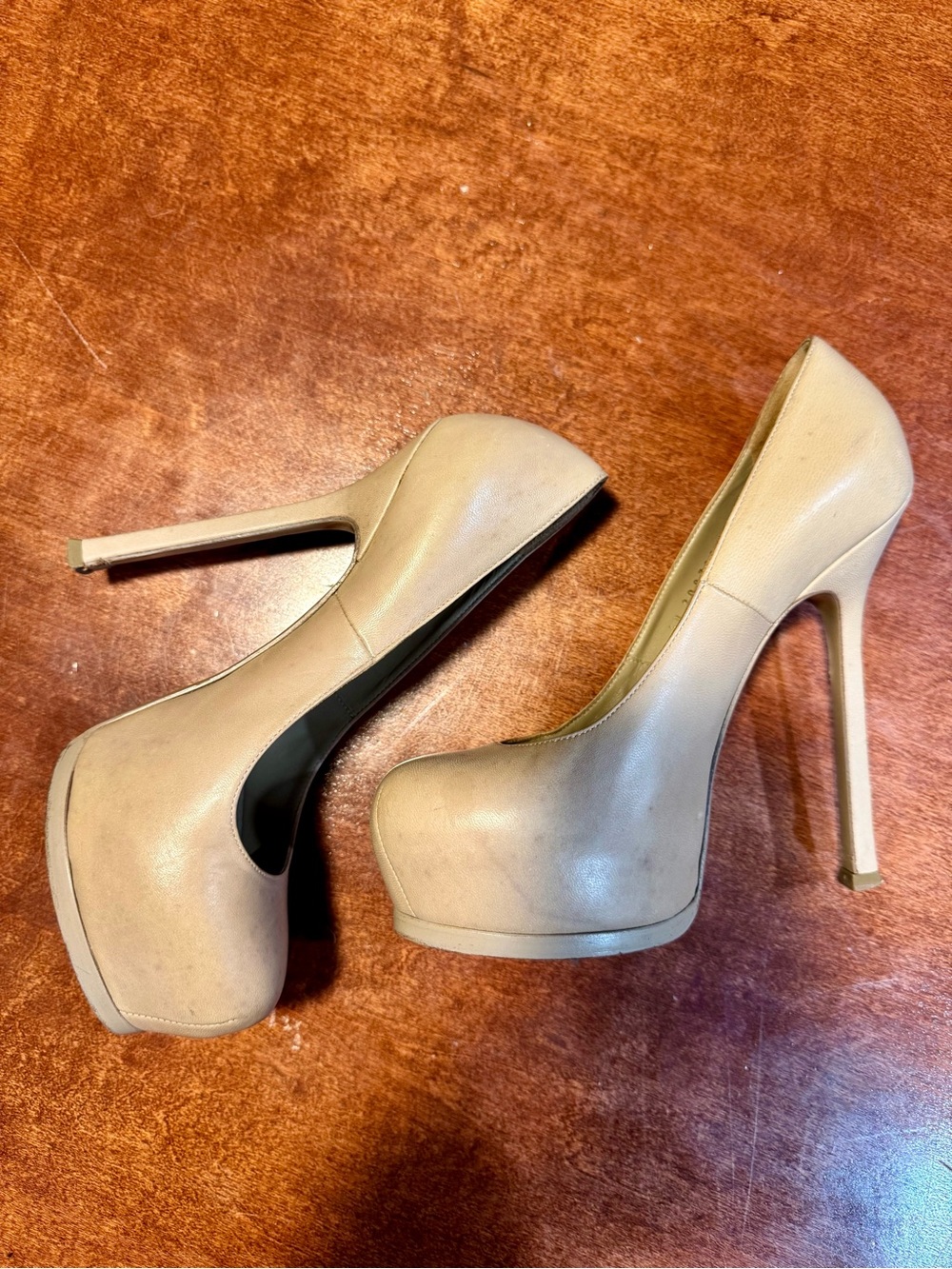 Yves Saint Laurent Tribute Nude Platform Stiletto Pumps